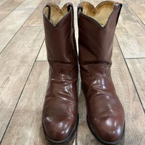 Vintage Justin Cowboy Boots Size 11 Classic Brown Roper Style 3404 Made In USA